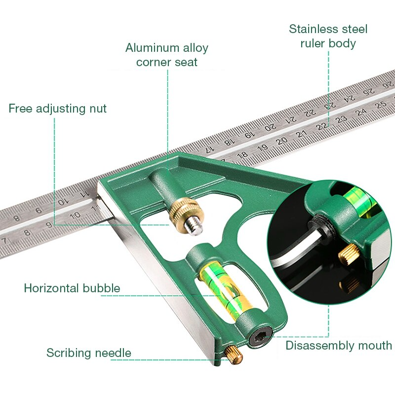 RUNROTOO 1pc Scale Metal Precision Ruler Millimeter Ruler Stainless Steel  Ruler mm Ruler Measuring Square Ruler Multi-Function Carpentry Ruler  Multifunctional Carpentry Ruler Backing Ruler 